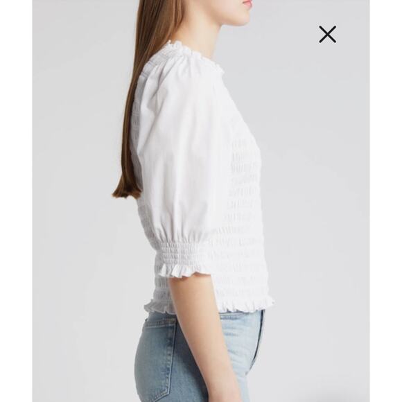 Veronica Beard Langston Smocked Ruffle Top Blouse White Elevated Basic M Cotton - Picture 5 of 11